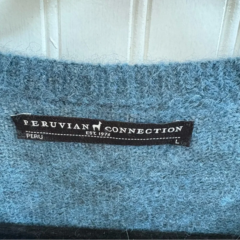 Peruvian Connection Lake Blue Nora Cardigan Sweater Baby Alpaca Wool Size Large